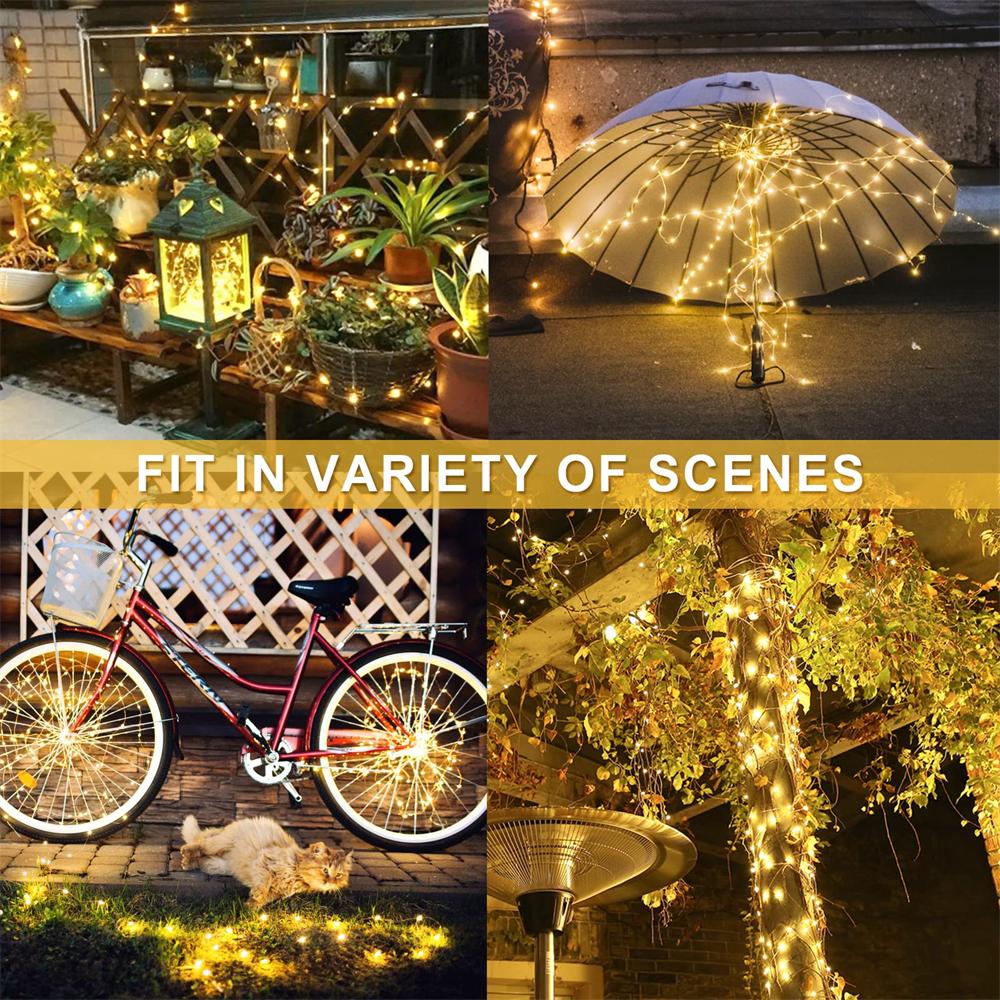 1Pack, 5M/10M/20M/30M LED Solar Outdoor Fairy String Lights With 8 Modes For Wedding, Party, Balcony, Patio, Eave, Tree, Garden, Christmas Decoration