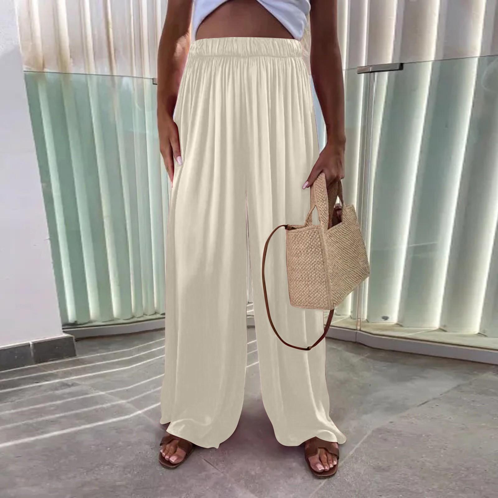 

Женские повседневные свободные брюки с однотонными карманами, резинками и навесными карманами, прямые брюки XXXL бежевый