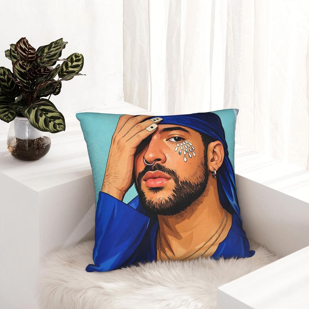 Singer Bad Bunny Pillowcase Doublesided Printing Polyester Cushion Cover Decorative Throw Pillow Case Cover Home