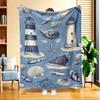 1pc Lighthouse Shell Stamp Flannel Blanket, High-definition Digital Printing, All-season Use, Cooling Blanket, Skin-friendly Soft 100% Polyester, the 