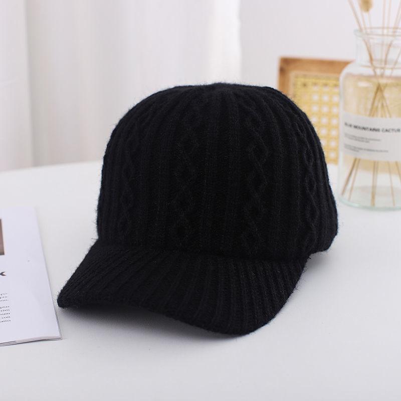 Autumn and Winter Knitted Wool Baseball Hat Warm Solid Color Light Plate Duck Tongue Hat Versatile Fashion Face Showing Small Hat
