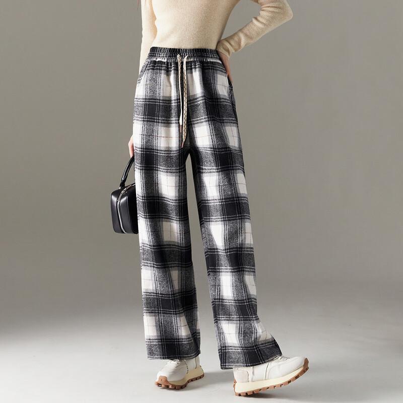Demana Women's Fleece-Lined Plaid Wide-Leg Pants