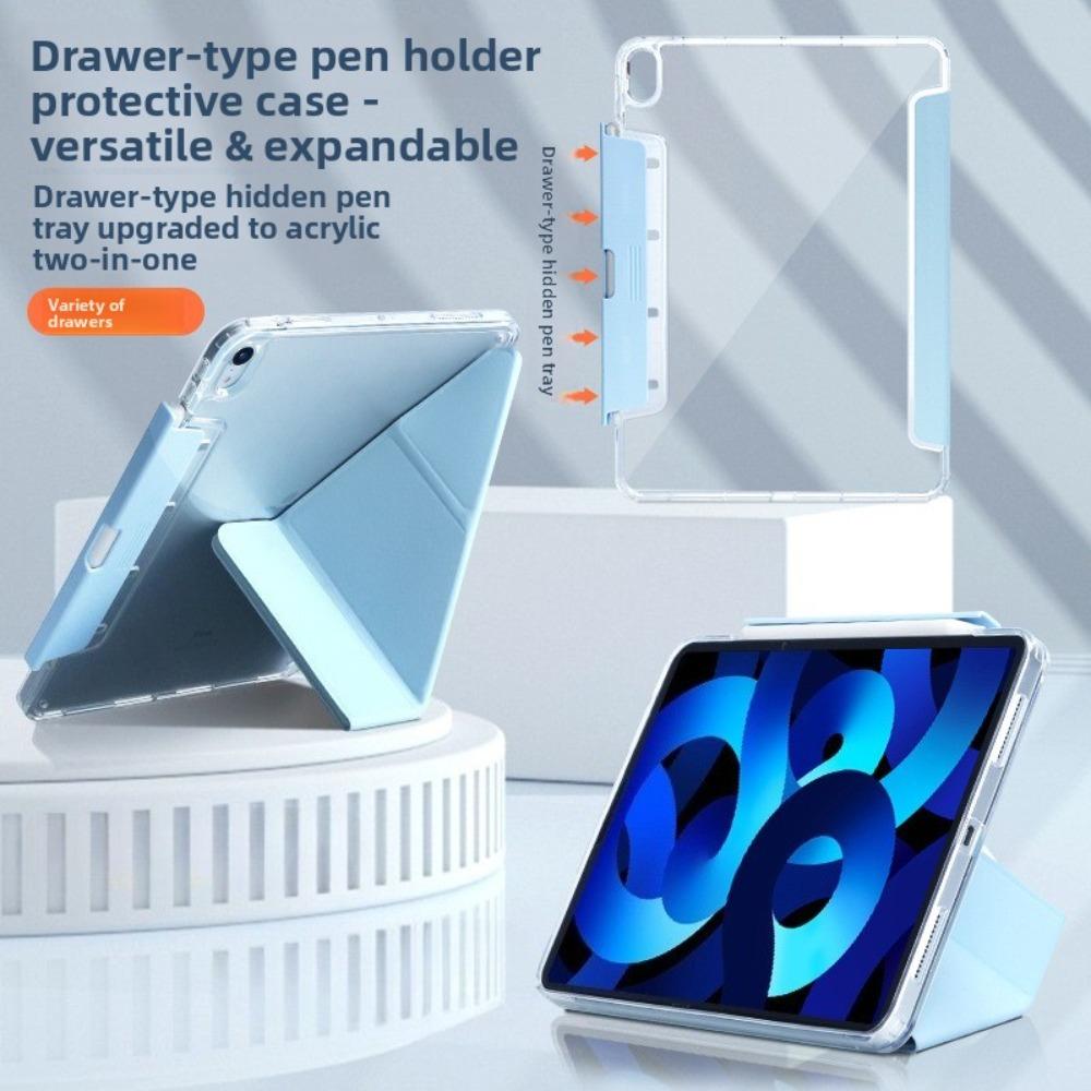 For iPad Air Protective Case with Drawer 4567 Versatile 3+Y Fold for Pro 11 Transparent 13 10 10.2 Inch
