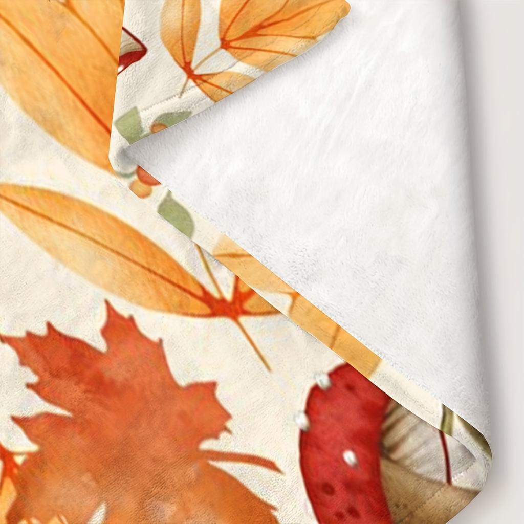 1pc Autumn Leaves & Mushrooms Print Flannel Blanket - Cozy Fall Decor Throw with Vibrant Orange/Yellow/Brown/Green/Purple Colors