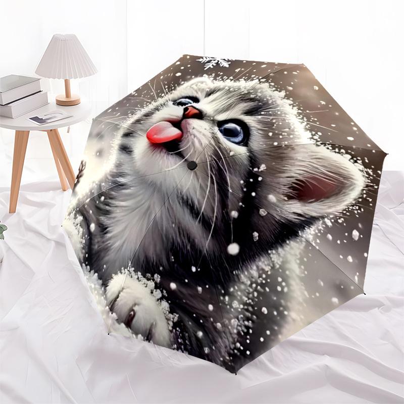 1 Stück Kätzchen Schnee Öffnen/Schließen Faltbarer Regenschirm, Alle Tragbare Regenschirme für & Männer, Stilvolles Accessoire (Weihnachtsgeschenk) 8-Rippen yy251213105