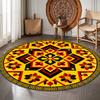 Vintage Tribal Floral Circular Mat Bold Yellow Red Geometric Ethnic Pattern Printed Round Rug for Living Room Home Decor