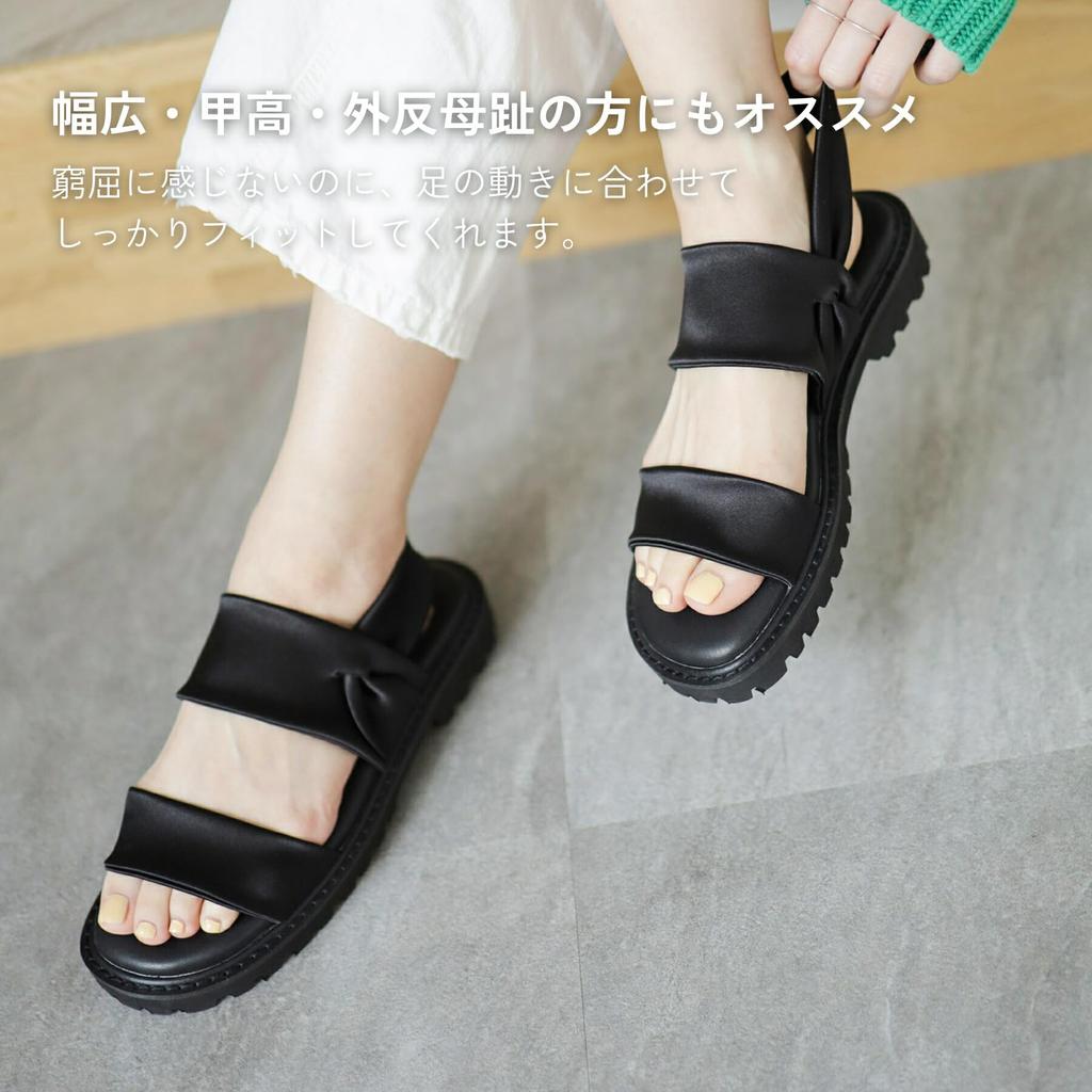Stretch Satin Lightweight Platform Sandals for S [Sest] Women, (22.5 cm), Black, dts4109-BLK-S