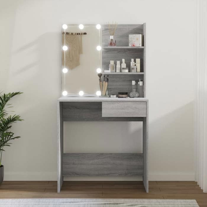 VidaXL Coiffeuse avec LED Table Cosmétique Meuble de Rangement Coiffeuse avec Miroir Meuble de Chambre à Coucher Intérieur 820482