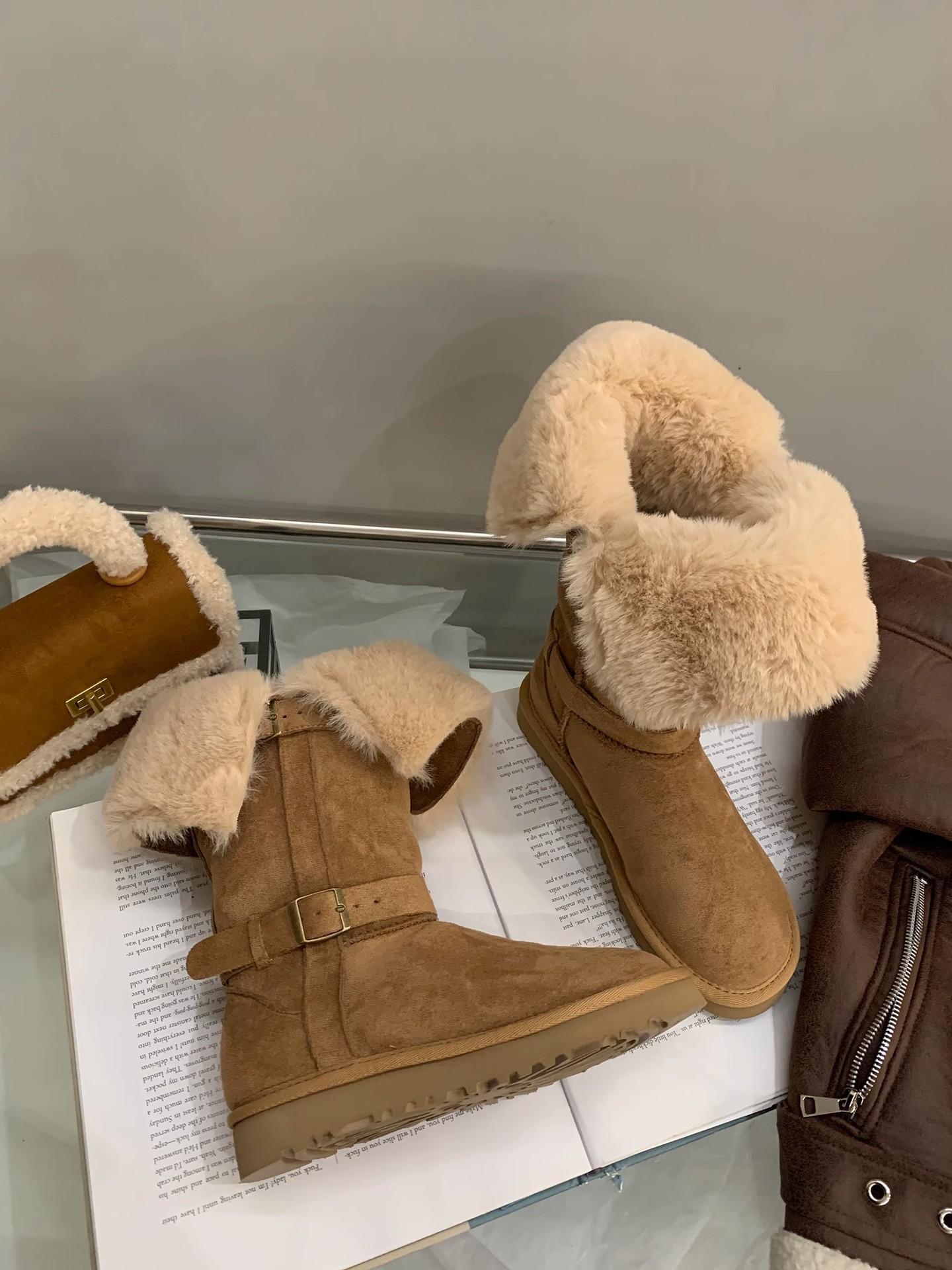 

Snow boots with detachable leather buckle strap knight snow boots for women in winter 2026 new warm cotton boots 40 малиновий