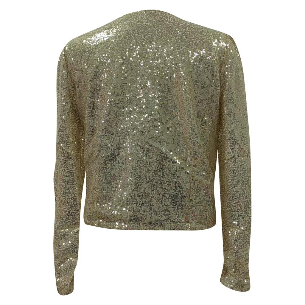 Women's Cardigan Long Sleeve Shiny Sequin Coat Open Front Casual Female Jacketc