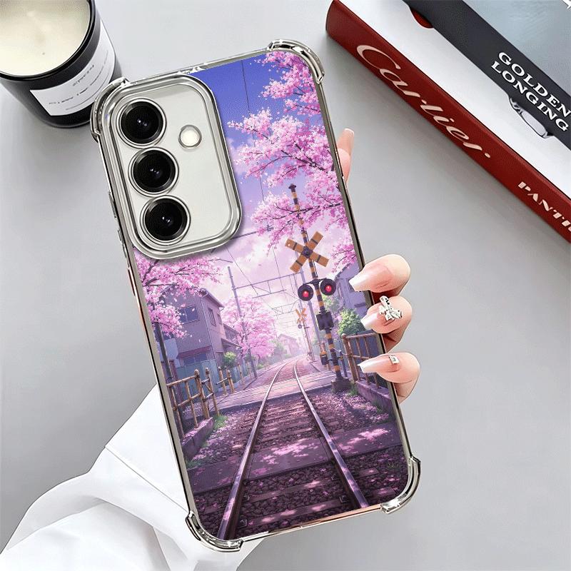 Retro Japanese Sakura Train Soft Phone Case For Samsung A17 A27 A07 A37 A57 A16 A56 A15 A55 A14 A54 A13 A53 A26 A36 A25 A35 A24