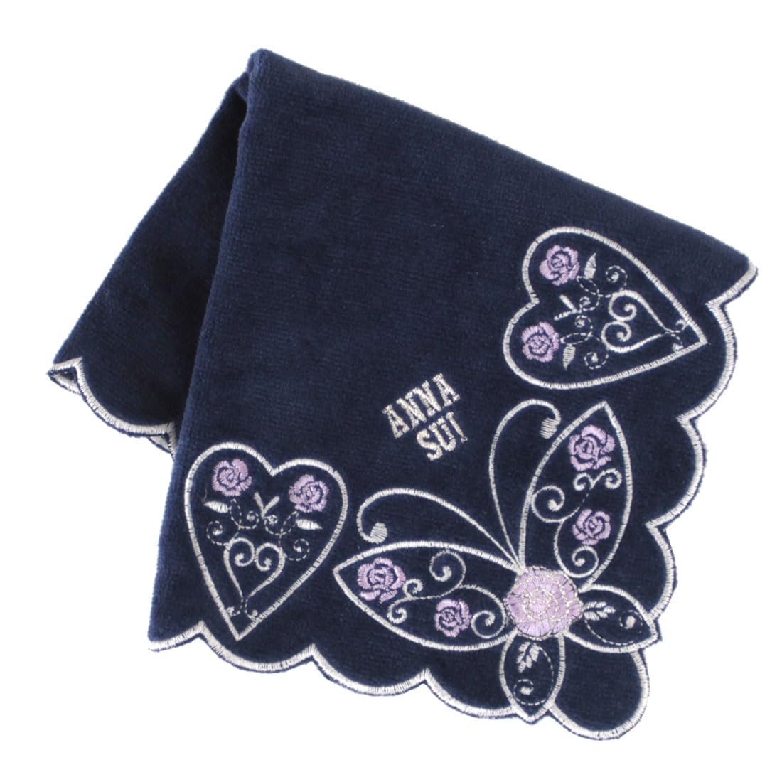 

Blooming Anna Sui Large Towel Handkerchief with Rose and Butterfly Embroidery Hand Anna Sui (Navy) [100% Cotton] Women s Towel, Approx. 28cm,