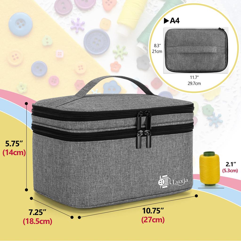 Luxja Nähkoffer, Nähbox, Großes Fassungsvermögen (Nur Tasche), Nähzubehör-Aufbewahrung, Nähkästchen, Grau