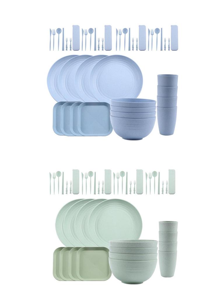 44-Piece Portuguese Tableware Set: Plates, Bowls, Cups & Cutlery in Durable Plastic