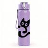 1PC Minimal Black Cat Line Drawing 750ml Color Plastic Sports Water Bottle Leakproof Flip Straw Lid Suitable for Sports Office Home Use