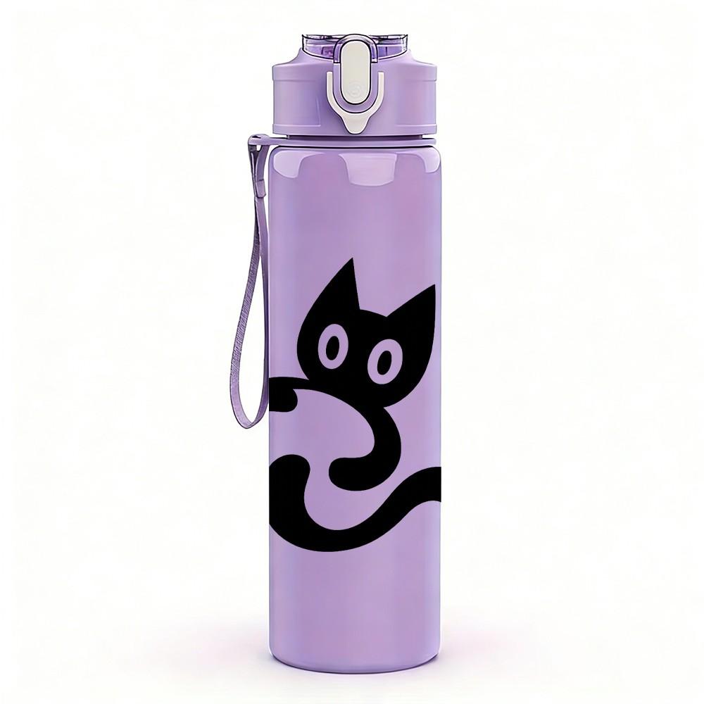 1PC Minimal Black Cat Line Drawing 750ml Color Plastic Sports Water Bottle Leakproof Flip Straw Lid Suitable for Sports Office Home Use