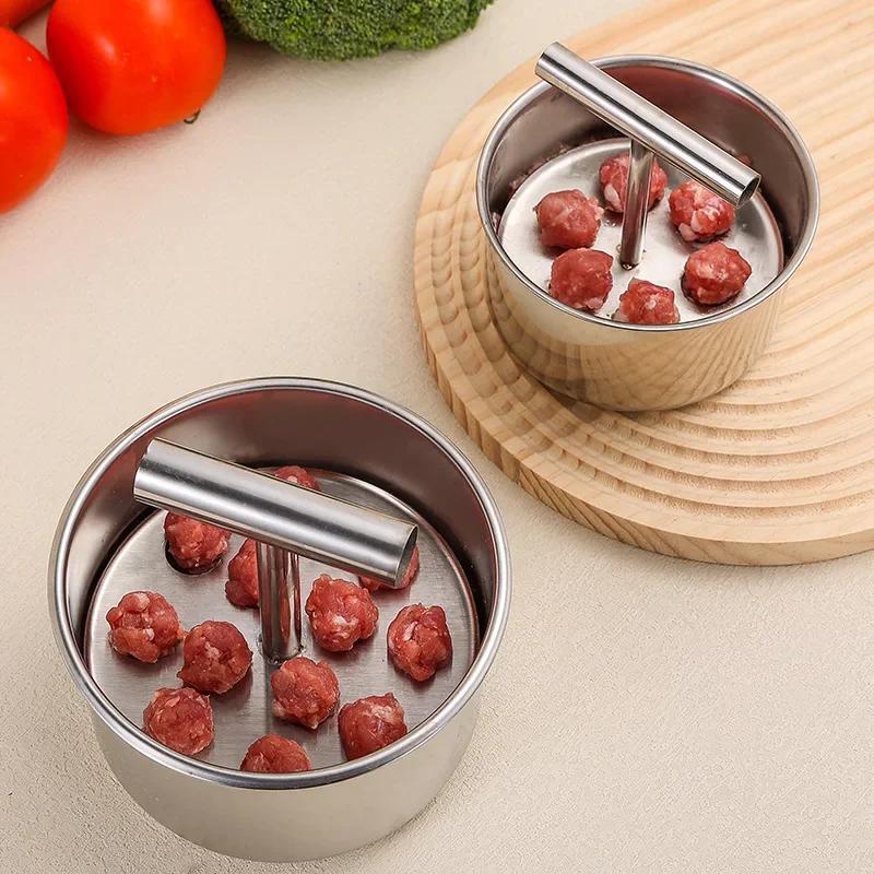 6/12 Hole Kitchen Hand Pressing Meatball Maker Home Use Stainless Steel Pressing Rice-meat Dumpling Meatball Shrimp Sliding Mold