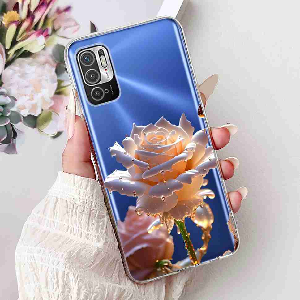 For Redmi Note 10 5G Case Fashion Rose Bow Soft Silicone TPU Back Cover For Xiaomi POCO M3 Pro 5G 6.5" Shockproof Phone Cases
