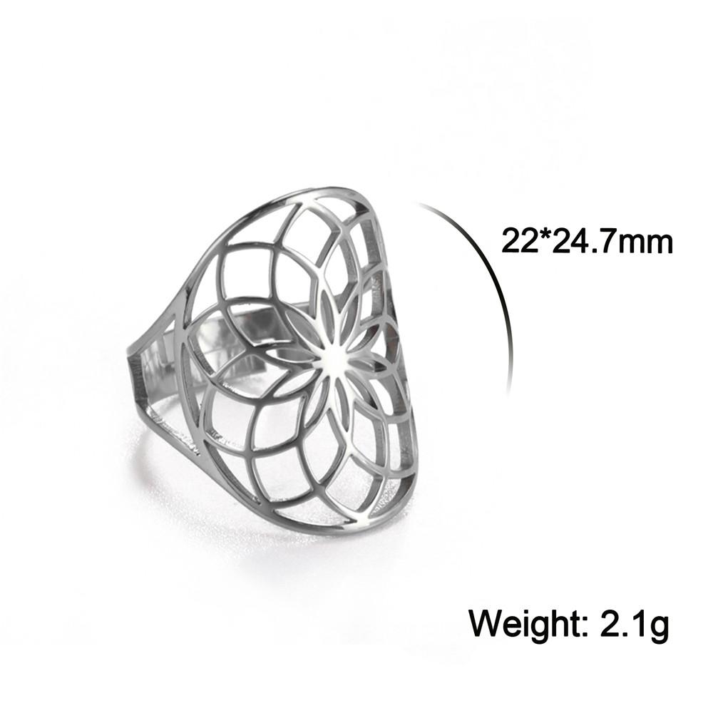 Flower of Life Ring Vintage Adjustable Stainless Steel Sacred Geometry Rings for Women Amulet Jewelry Gift