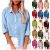 Women's Large Size Spring Autumn Long Sleeve Button Solid Color Loose Shirt Casual Shirt