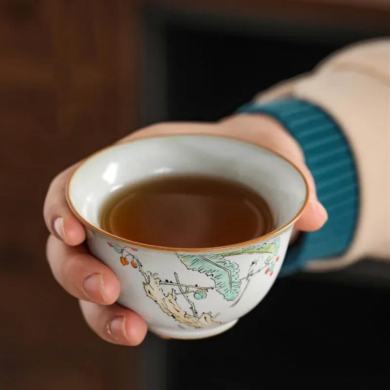 Chinese Ru Kiln Teacup Travel Personal Meditation Cup Handmade Ceramic Tea Bowl Pu'er Master Cup Household Tea Set 100ml
