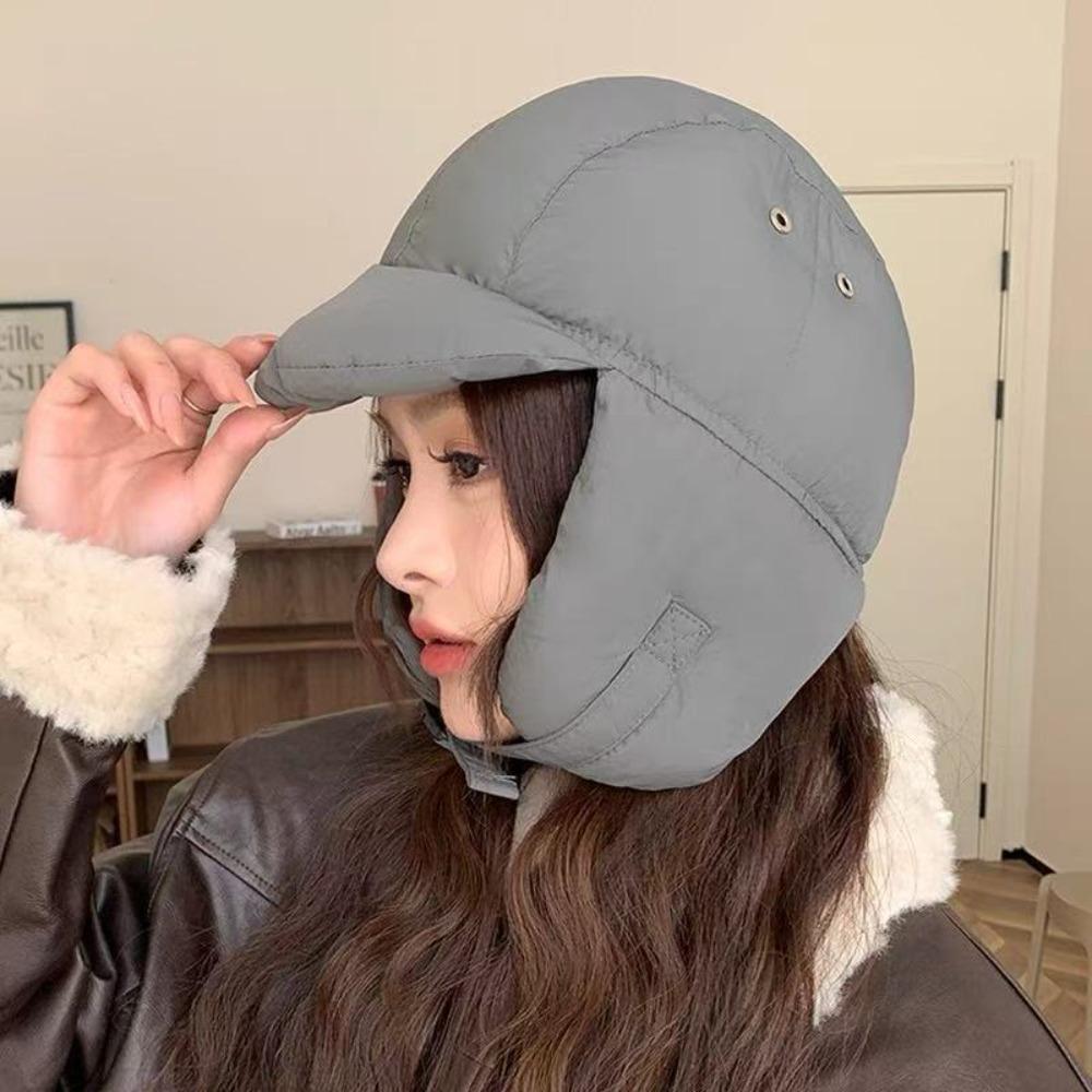 

Solid Color Ear Protection Hat Cold Protection Down Cotton Filling Beanies Cap Balaclava Cycling Skiing Hat Autumn Winter серый