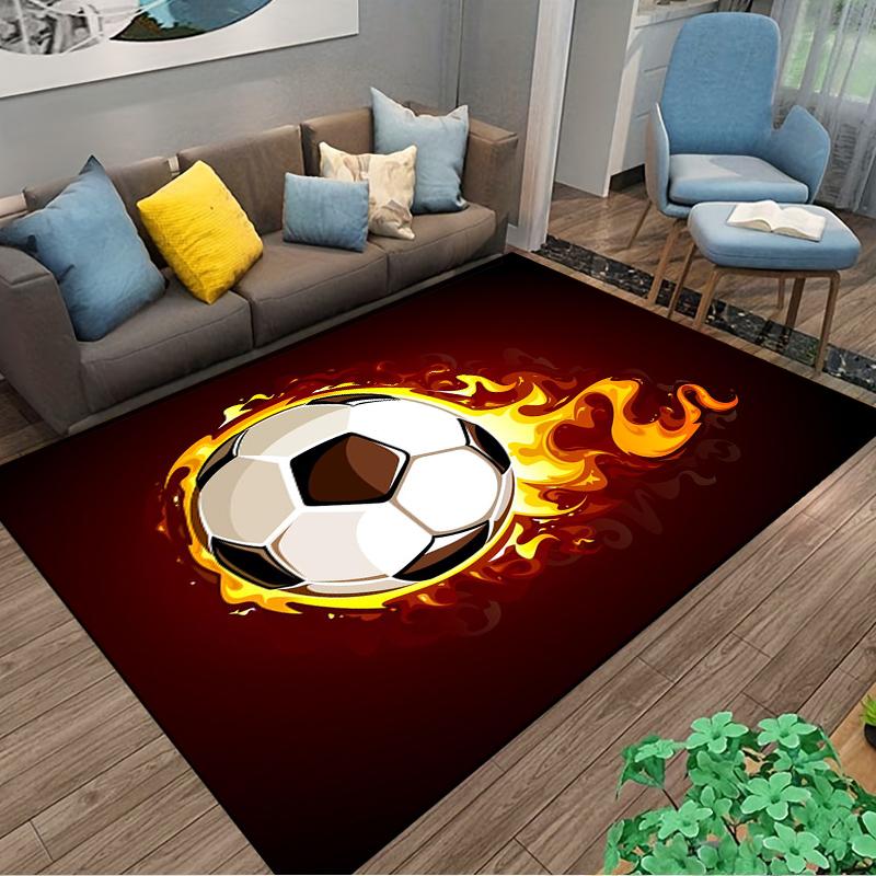 Fiery Soccer Ball Printed Carpet for Bedroom and Living Room Decor Suitable for Use As an Anti-slip for Living Room Bedroom Sofas