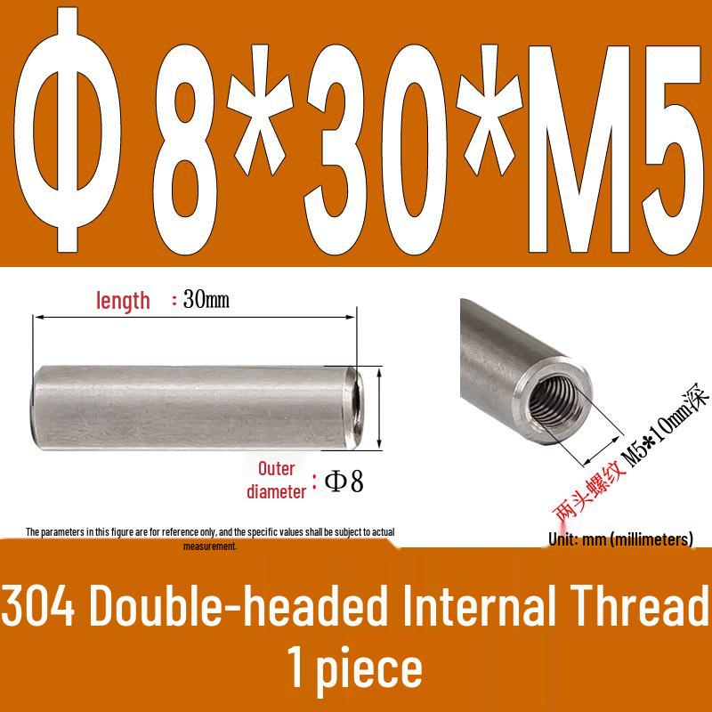 Stainless Steel 304 Double-Ended Threaded Cylindrical Guide Pin with Dual-End Holes