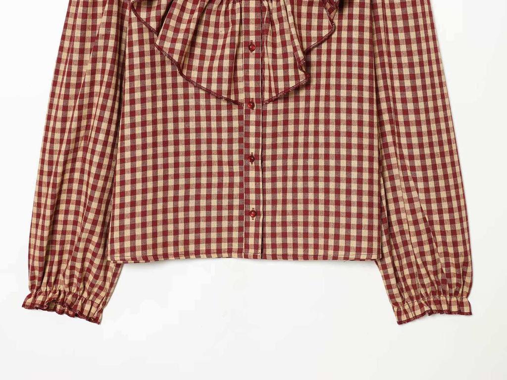 Women's Fashion Versatile Small Plaid Layered Shirt Top