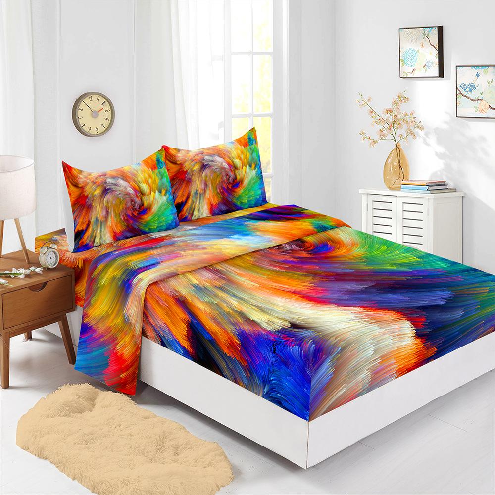 Four-Piece Mattress Set 3D Graphic Pattern 3D Digital Printing Kit Mattress Protective Cover