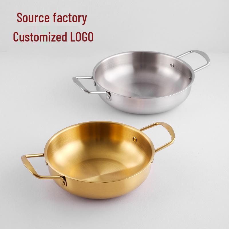 Double-Handle Korean Ramen and Seafood Stew Pot, Induction-Compatible, Thickened Stainless Steel Soup Pot, Gold