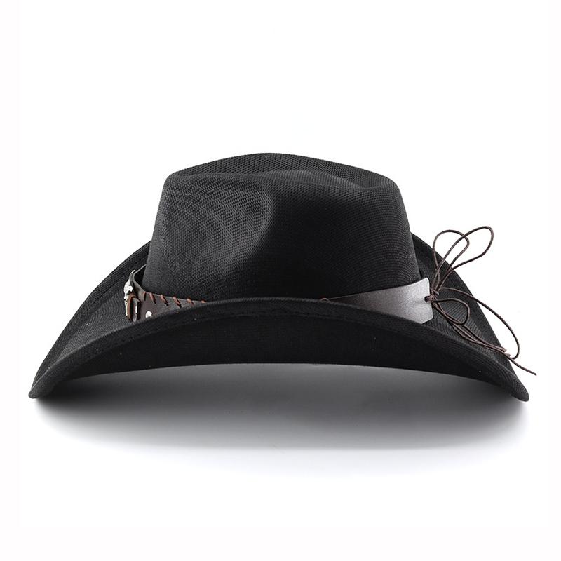 Faux Leather Western Cowboy Hats with Cow Band Vintage Roll Brim Gentleman Cowgirl Jazz Hat Outdoor Travel Party Street Hat