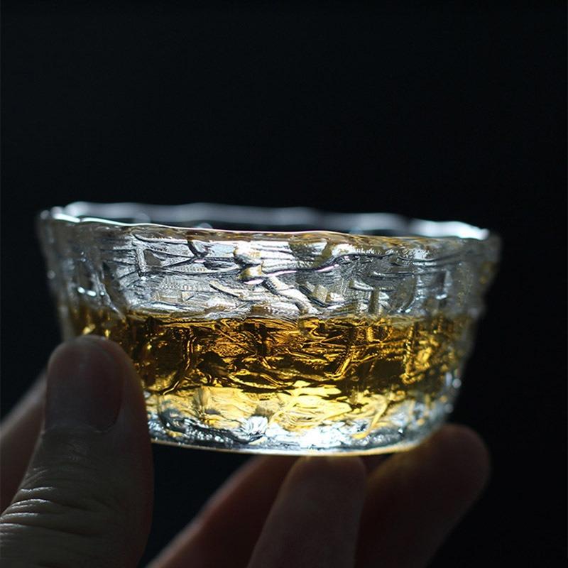 1pc Tea bowl thickened heat-resistant household glass Kung Fu teacup hammer pattern tea cup master cup single cup crystal