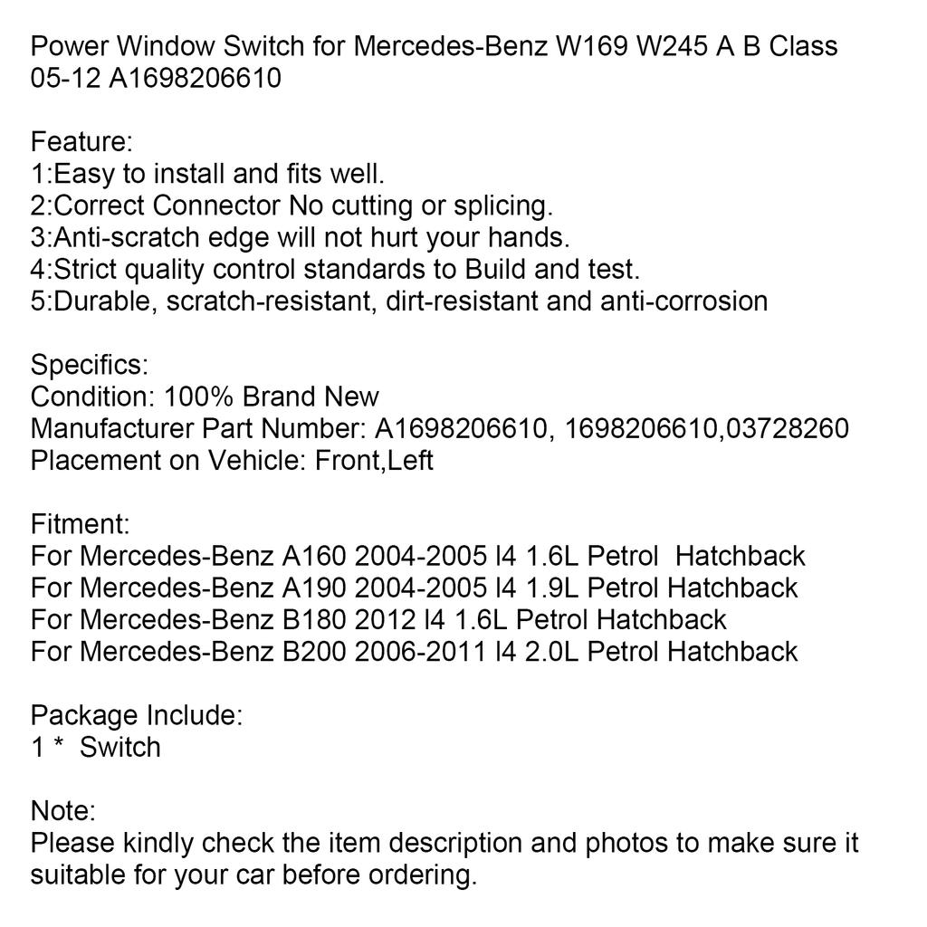 Master Power Window Switch For Mercedes-Benz W169 W245 1698206610