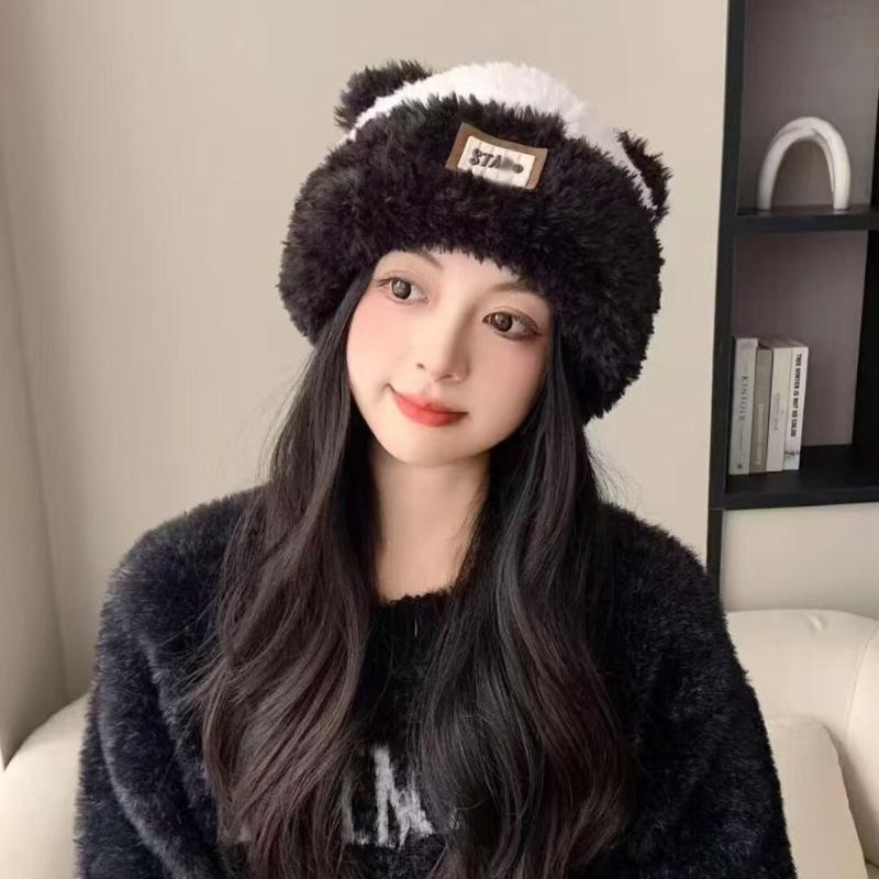 Autumn and Winter Cute Cat Ears Soft Plush Knitted Cold Hats for Women Outdoor Fashion Warm Versatile Pullover Beanies