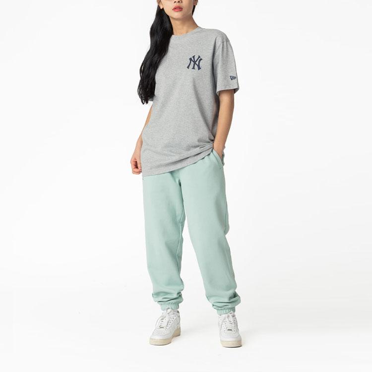 New Era MLB Hot Dog Letter Cartoon Print T-Shirt Unisex Tops Gray 12715375