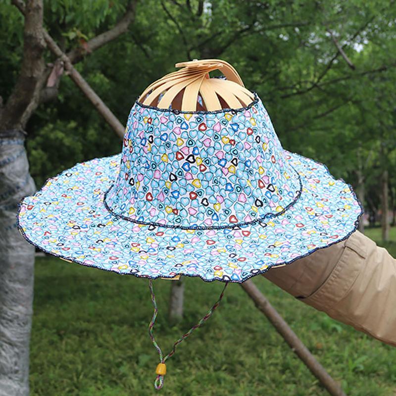 

Женская шляпа-веер Летняя шляпа от солнца Модная шляпа с цветочным узором Многофункциональная тканевая шляпа Ручной работы Уличная бамбуковая шляпа для путешествий 9 стилей