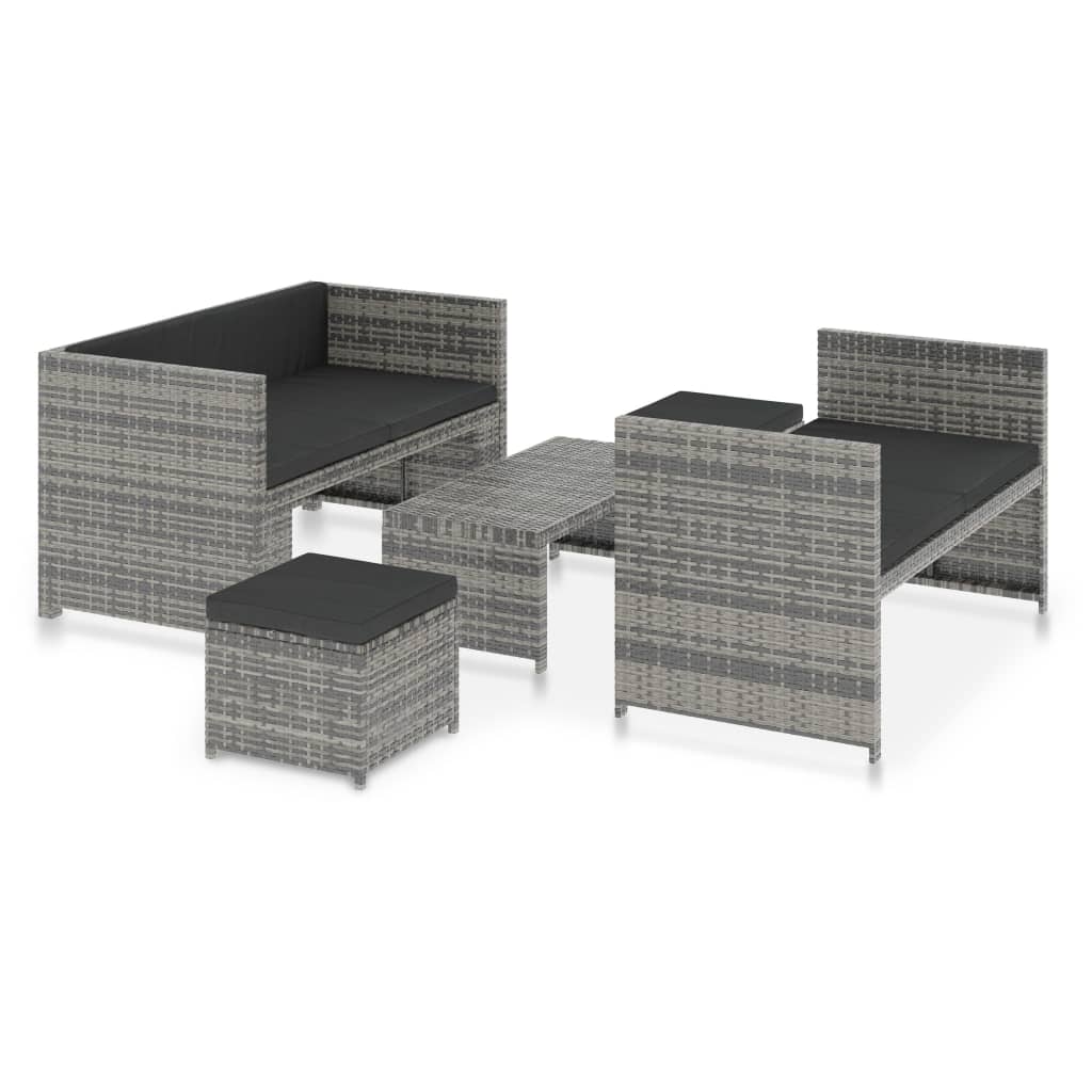 5 Piece Garden Lounge Set with Cushions Poly Rattan Grey
