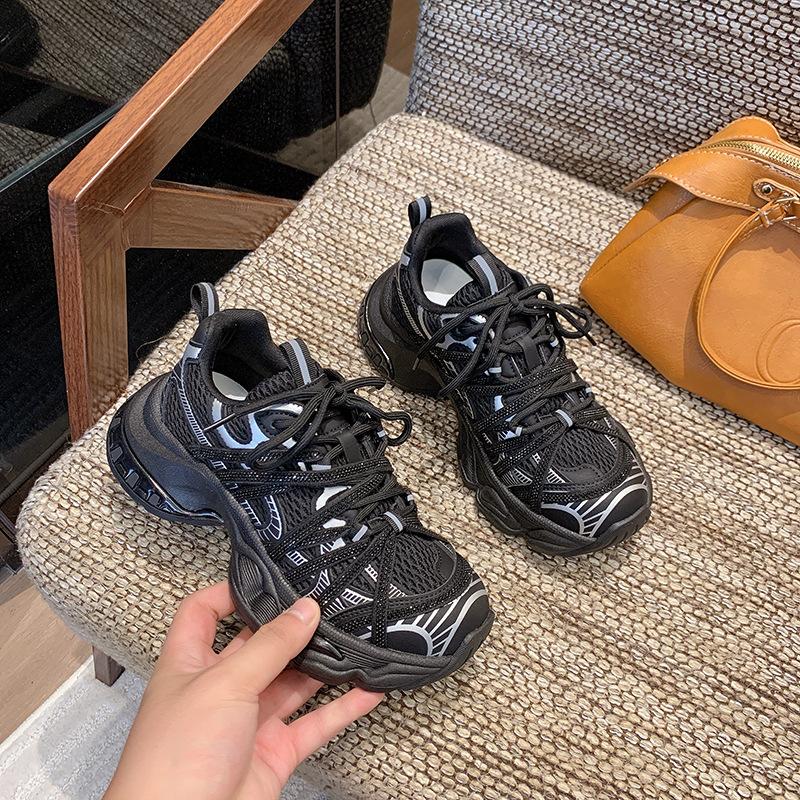 

[Fanfna] thick-soled dad shoes for women s 2025 autumn new breathable small men to increase height and look thin casual sports shoes 40 чёрный