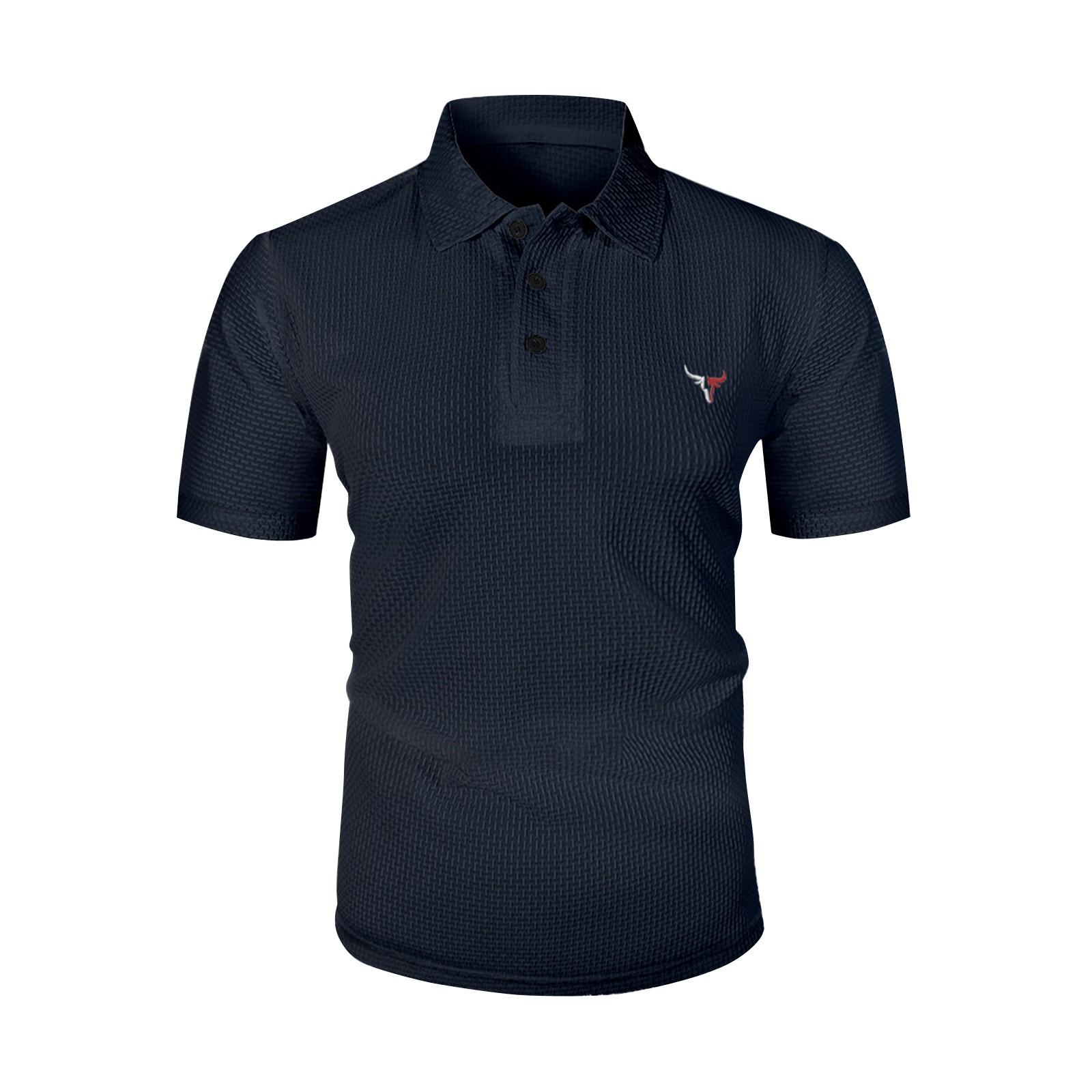 

Мужские летние однотонные топы с коротким рукавом и воротником на пуговицах, мужские свободные спортивные повседневные топы XXXL тёмно-синий