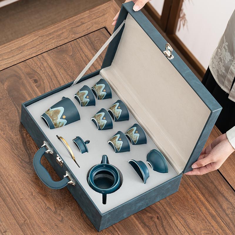 Qingshan retro portable kung fu tea set, high-end gift box, household portable tea set, commendation and commemoration