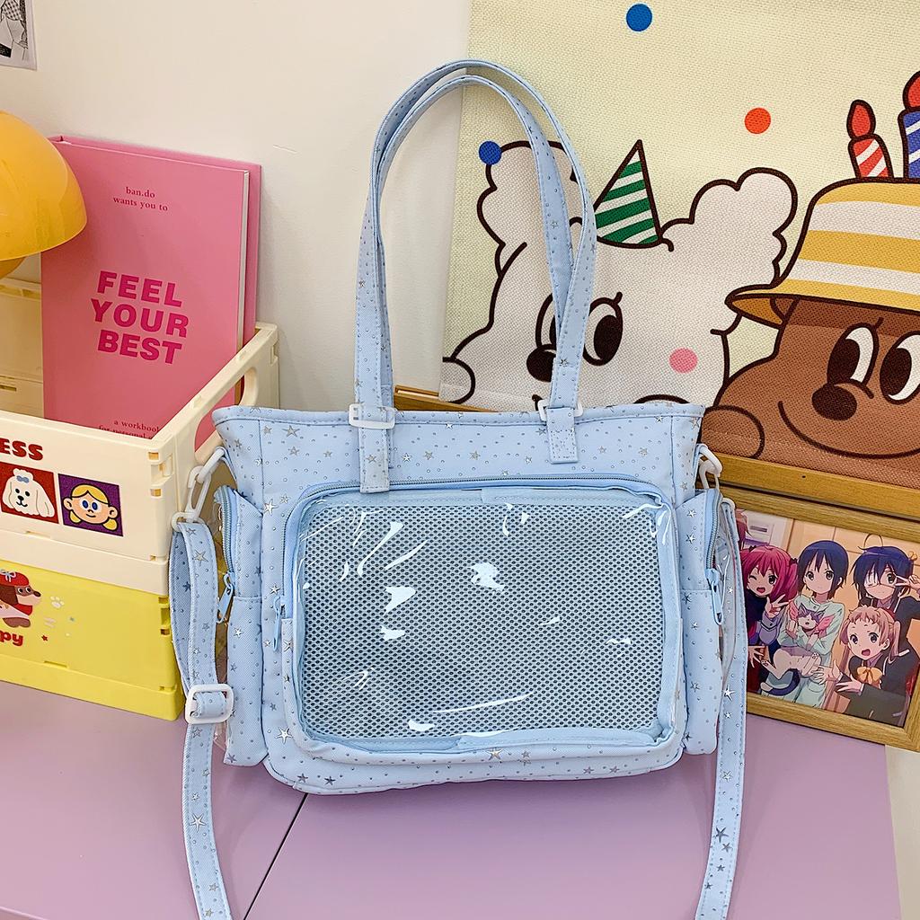 Japanischer Stil Ballett Spitze Durchsichtige Schultertasche Weich Große Kapazität Umhängetaschen Modisch und Vielseitig Tasche für den täglichen Gebrauch