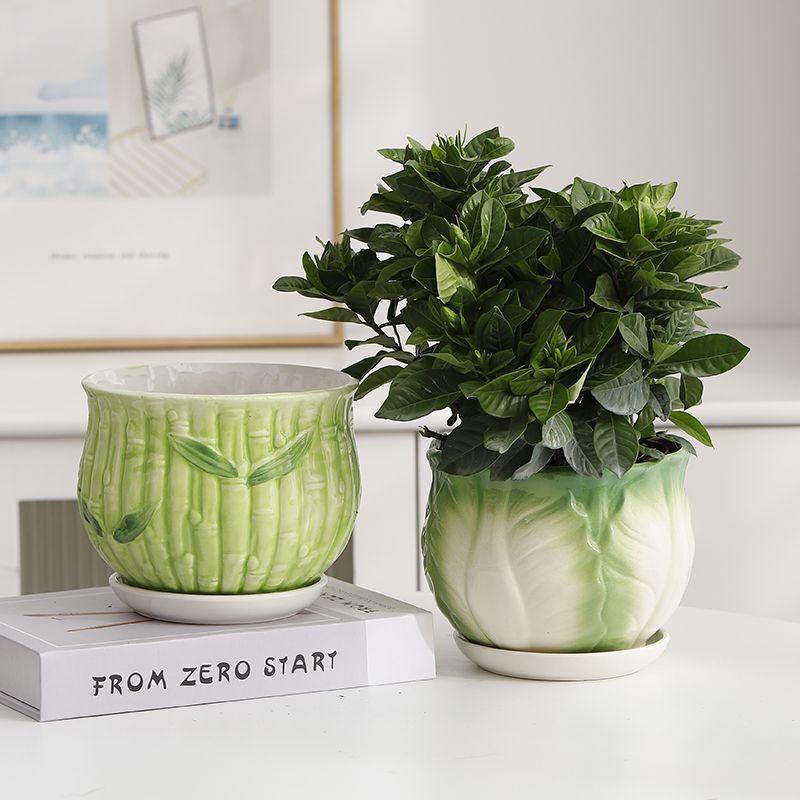Jie Jie Gao Sheng Ceramic Flower Pot Set with Tray
