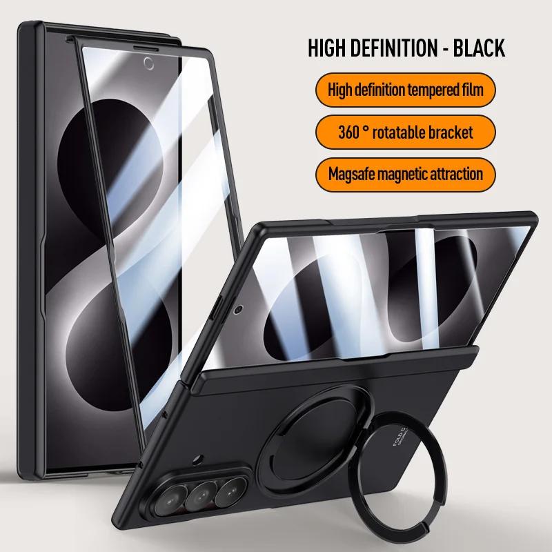For Magsafe Magnetic Metal 360 Rotate Holder Tempered Glass Film Protect Case For Samsung Galaxy Z Fold 8Ultra Spring Hinge Cove