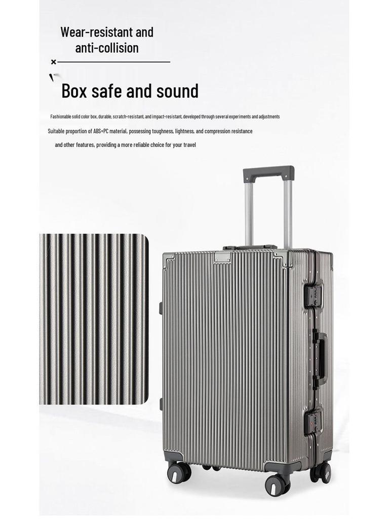 Large Capacity Aluminum Frame Suitcase: Durable, Silent Wheels, Secure Password, Unisex Design