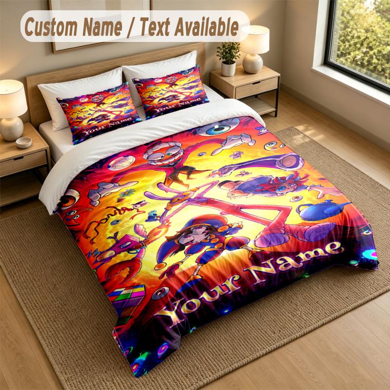 Custom Name Text Bedding 3Pcs Set,The Amazing Digital Circus 1 Duvet Cover 2 Pillowcases Soft Bed Linen For Gift