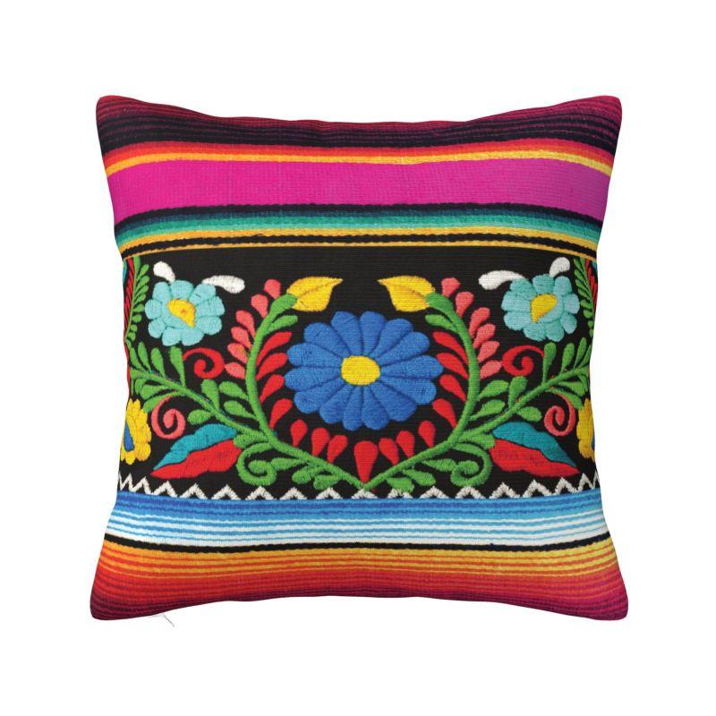 Mexican Flower Patchwork Print Cushion Cover x cm Polyester Velvet Throw Pillow Case For Sofa Decoration Bedding Pillowcase