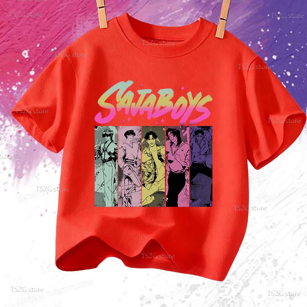 Sommer Anime KPop Dämonenjäger Saja Boys Print Kinder T-Shirt Tops Mode Kinderkleidung Kurzarm Fans Geschenk T-Shirt