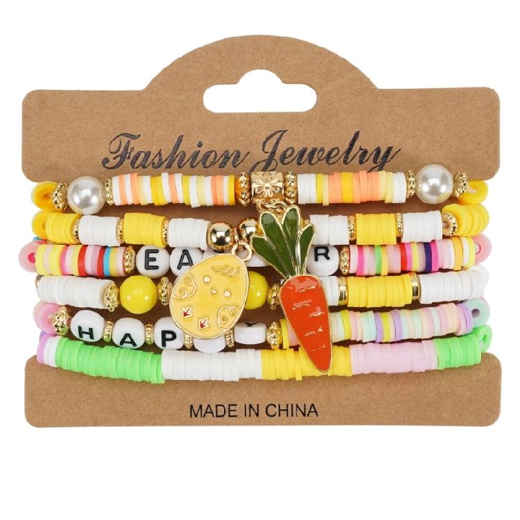 

Easter Theme Polymer Clay Bead Bracelet Set of 6 Unique Designs Ornament for Holiday Celebrations and Daily Wear
