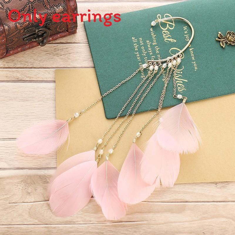 

Богемные длинные серьги с перьями для женщин с дизайном из плакированного сплава, модная бижутерия Pink